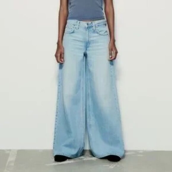 Zara Light Blue Flare & Wide Leg Jeans - Picture 1 of 12